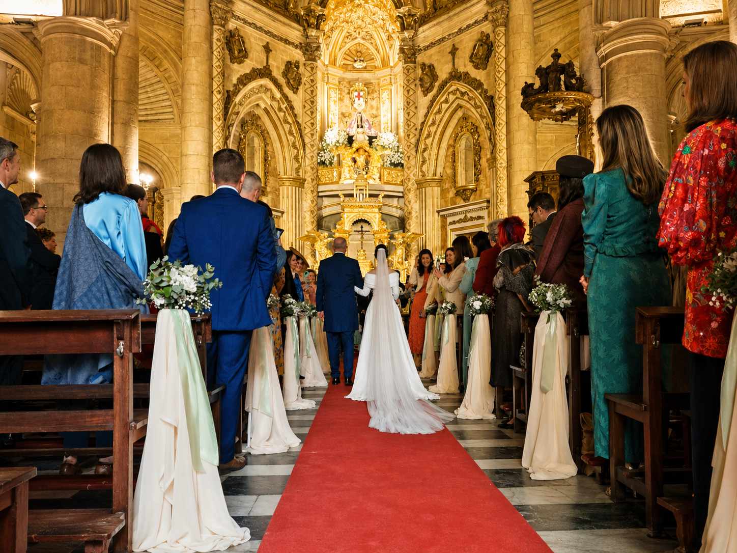 Nieves y Santi rodeados de familiares y amigos en el Santuario